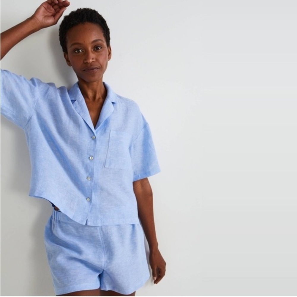 MONOPRIX PREMIUM CELESTE LINEN SHORT SIZE S